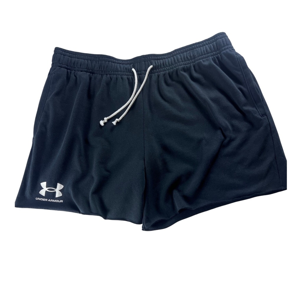 Under Armour Mens Rival Terry 6in Shorts Black Size 2XL Drawstirng Pockets NWT